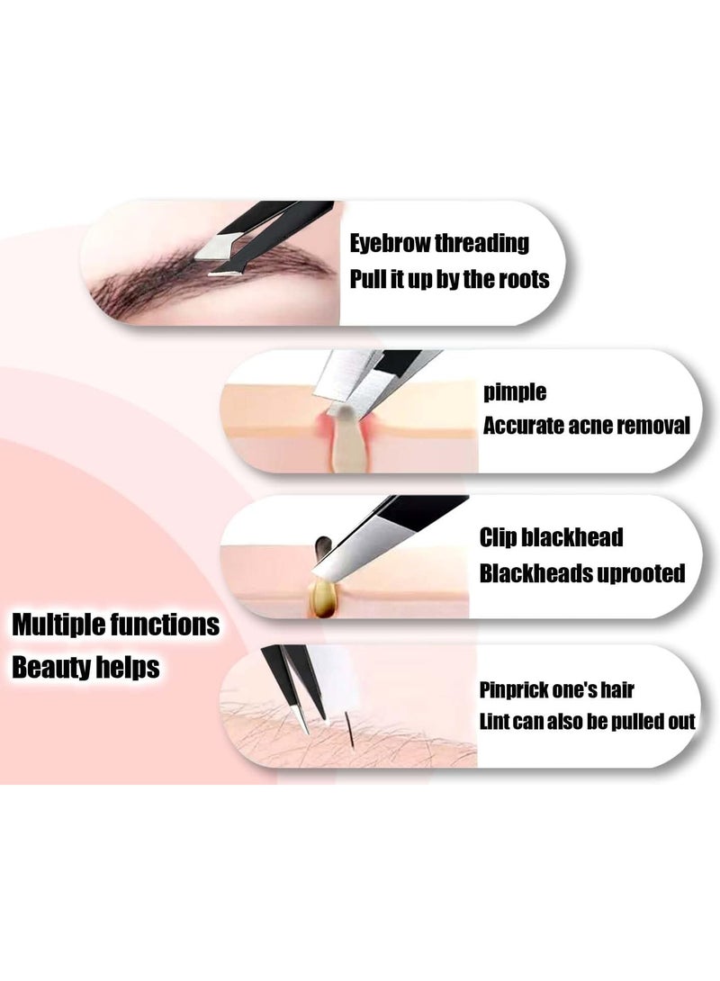 [9+1 PCS] Tweezers Kit Tweezer for Women Facial Hair Removal Tweezers Professional Tweezers Set Eyebrow Tweezer, Professional Stainless Steel Eyebrow for Women &Men, Black Beauty Sets - Image 4